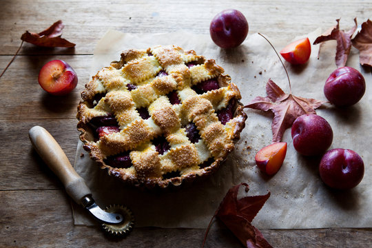Homemade plum pie