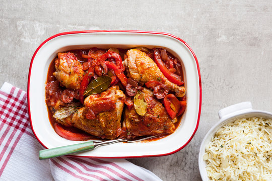 Basque chicken with sweet red peppers Mediterranean style