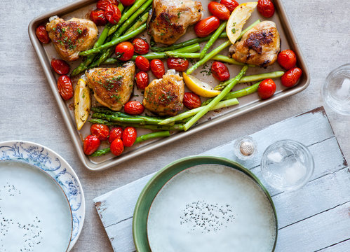 Chicken, asparagus and roasted tomatoes