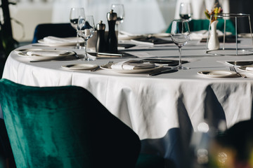 luxury tableware beautiful table setting in restaurant