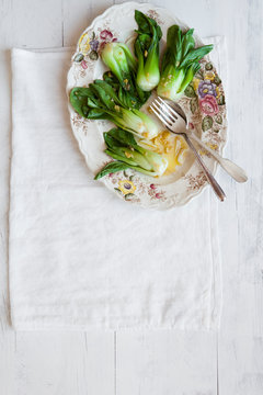 Side dish of Bok choy vegetables stir-fried with garlic and ginger