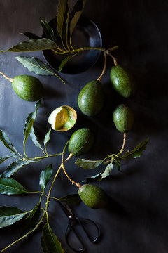 Avocado's on dark surface