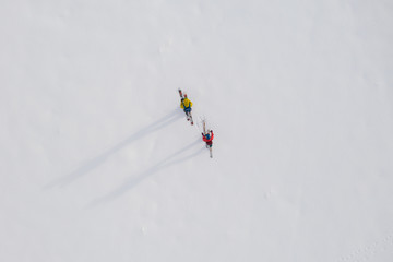 Aerial drone photo of a skier touring in Bucegi mountains