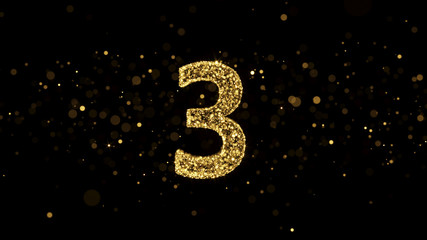 Luxury Golden Glitter Number 3 - 3D Rendered Shining Sparkles