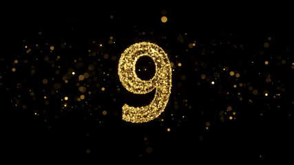 Luxury Golden Glitter Number 9 - 3D Rendered Shining Sparkles