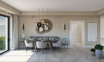 residential interior visualization, 3D illustration