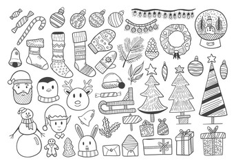 Set of Christmas Doodles. Set for menu decoration, websites, banners, presentations, backgrounds, posters, blogs and social networks. Vector illustration.