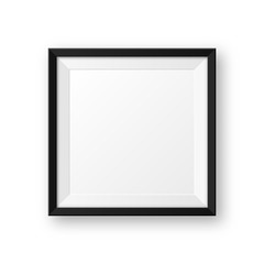 Obraz premium Realistic blank black picture frame with shadow isolated on white background. Modern poster mockup. Empty photo frame for art gallery or interior. Vector illustration.