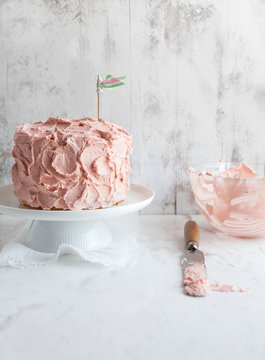 Pink frosting celebration cake