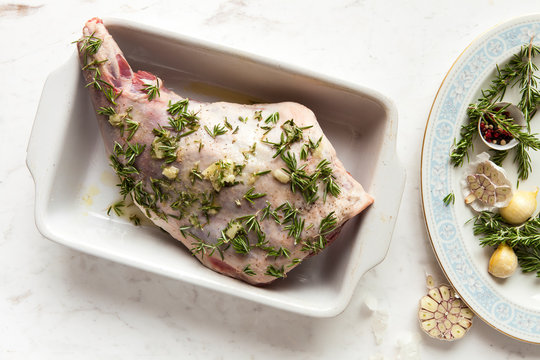 Leg of Lamb prepared with rosemary, garlic, olive oil marinade