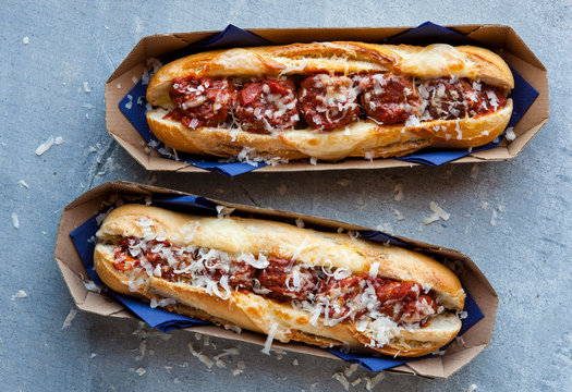 Meatball and cheese stuffed hoagie