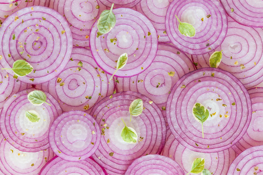 Raw onion rings with seasonings
