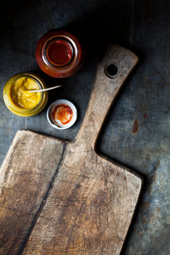 Food condiments on table