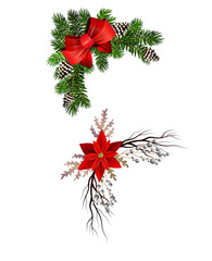 Christmas decorations with fir tree collection isolated