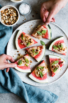 Cheese and watermelon canapes