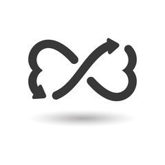 Heart logo vector infinity loop icon. Isolated modern heart symbol. Valentine love or wedding greeting card fashion design for web social net application. Heart arrows