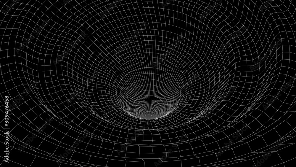 Poster vortex. vector perspective curved grid. wireframe abstract tunnel. 3d vector wormhole with a mesh st