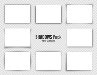 Fototapeta na wymiar Vector shadows set. Page dividers on transparent background. Realistic isolated shadow and white blank paper in A4 format. Vector illustration.