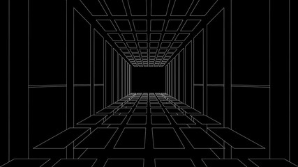Vector perspective grid. Tunnel. Detailed lines on black background. - obrazy, fototapety, plakaty
