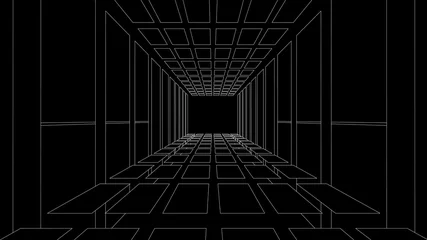 Deurstickers Vector perspective grid. Tunnel. Detailed lines on black background. © Columbus