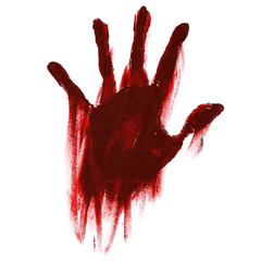 blood handprint with smudges for horror isolated on white background - obrazy, fototapety, plakaty