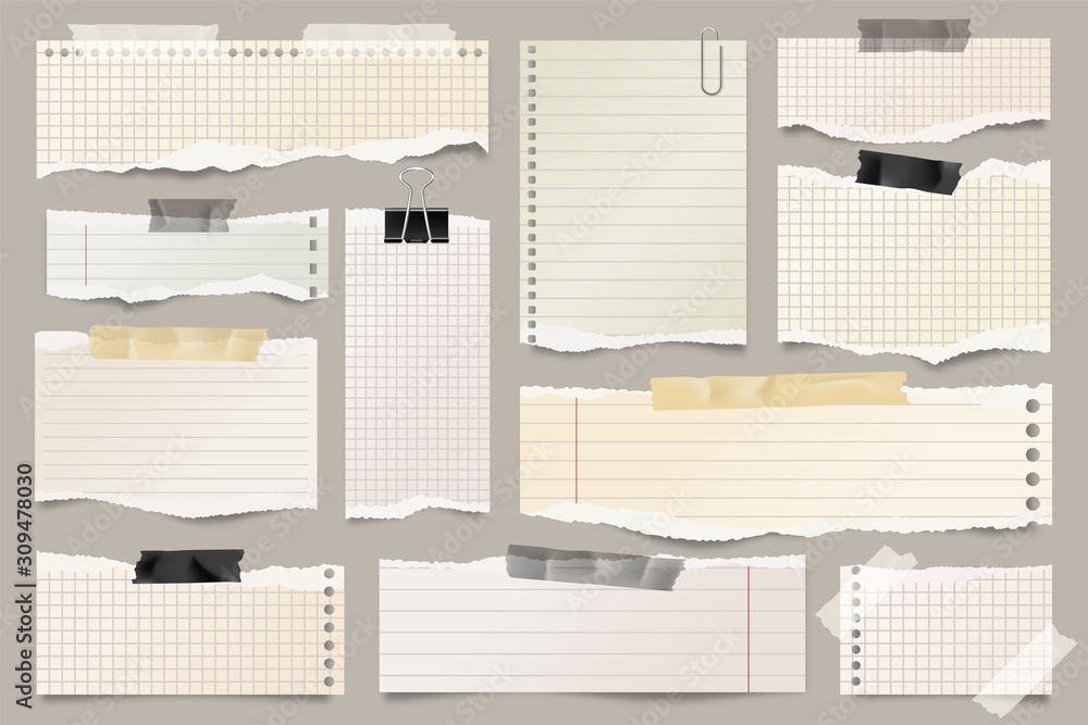Canvas Prints colored ripped lined paper strips collection. realistic paper scraps with torn edges and adhesive ta