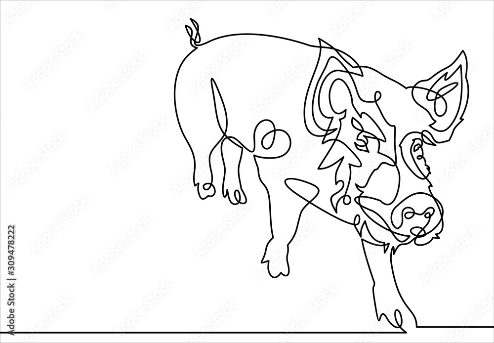 Poster pig is a symbol.vector continuous line.