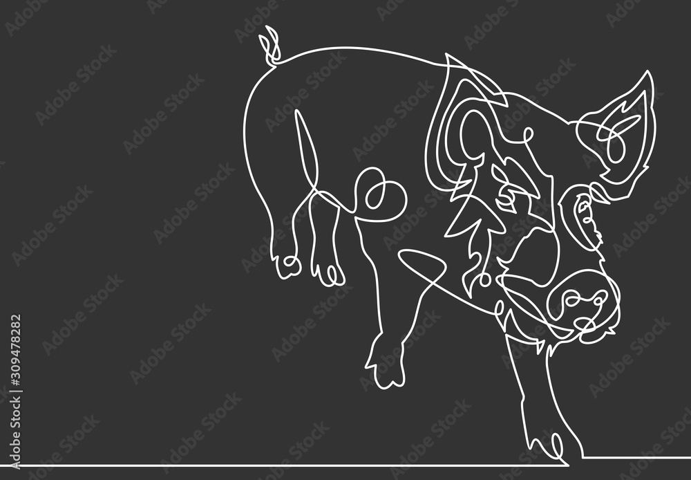 Poster pig is a symbol.vector continuous line.