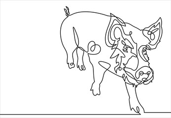 Pig is a symbol.Vector continuous line.