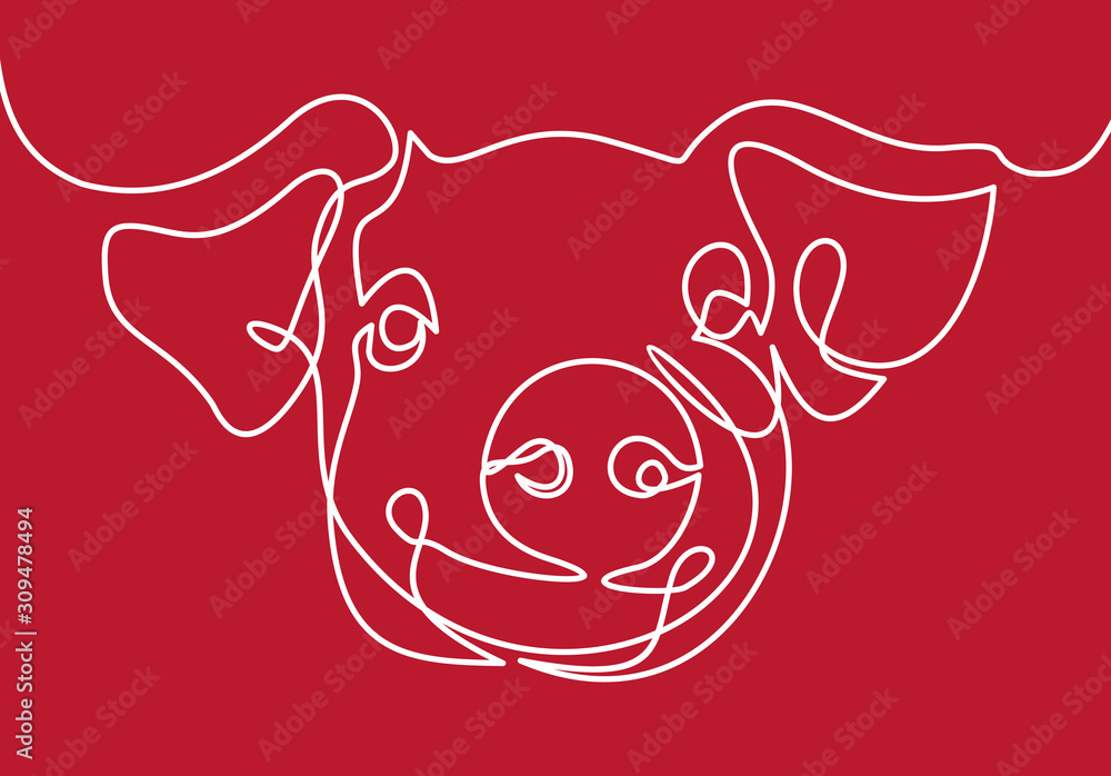 Poster pig is a symbol.vector continuous line.
