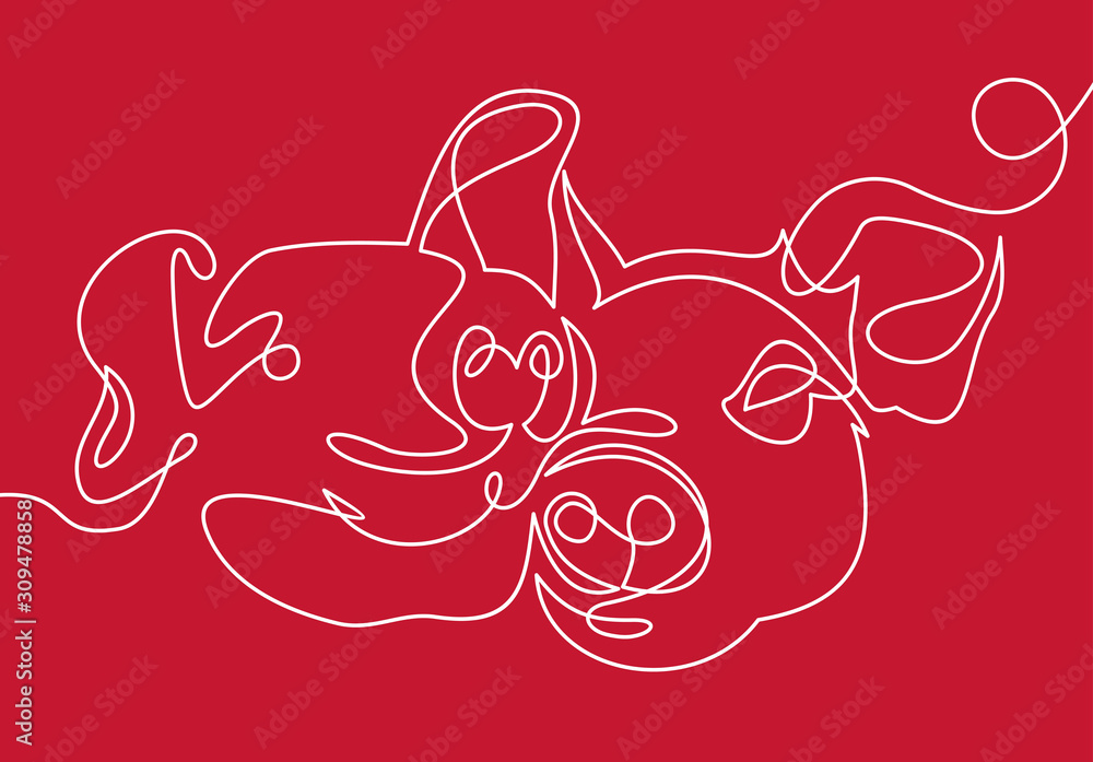 Poster pig is a symbol.vector continuous line.