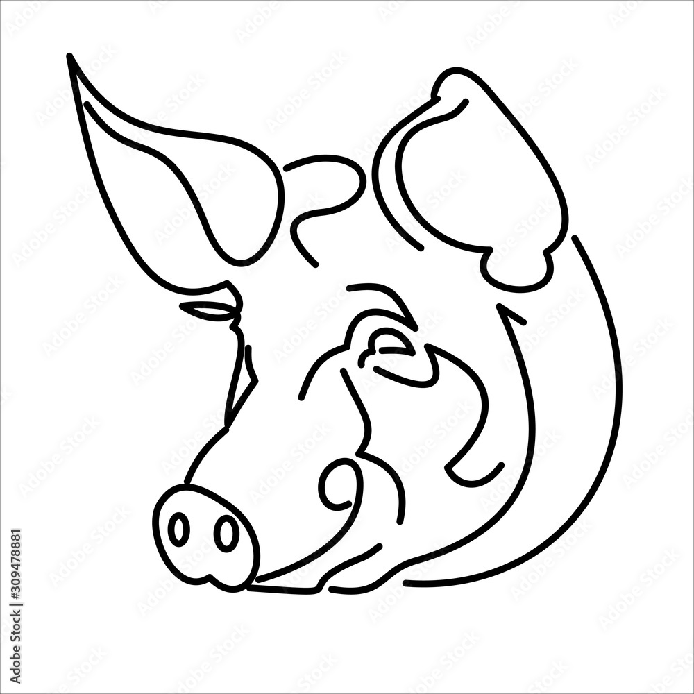 Poster pig is a symbol.vector continuous line.
