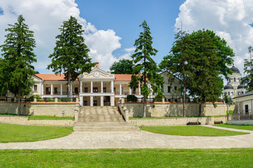Beautiful view of monastic building inside Capriana Monastery, Republic of Moldova