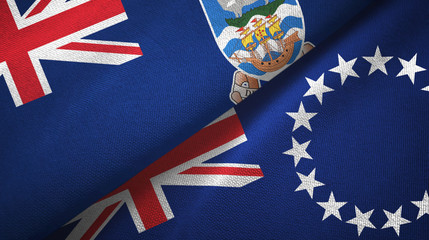 Falkland Islands and Cook Islands two flags textile cloth, fabric texture