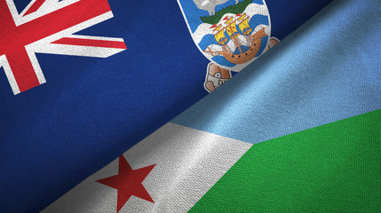 Falkland Islands and Djibouti two flags textile cloth, fabric texture