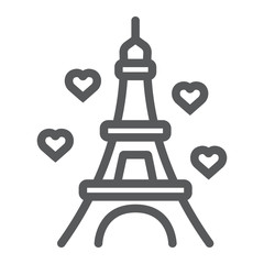 Eiffel line icon, valentine and holiday, france sign, vector graphics, a linear pattern on a white background, eps 10.