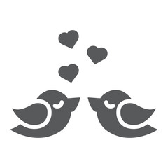 Love birds glyph icon, valentine and holiday, animal sign, vector graphics, a solid pattern on a white background, eps 10.