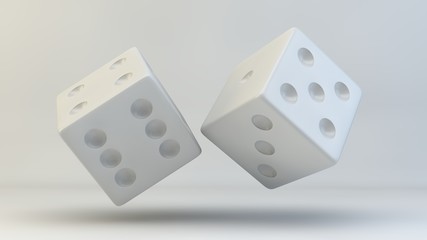 3d rendering, 3d illustration. Dices on a light background.