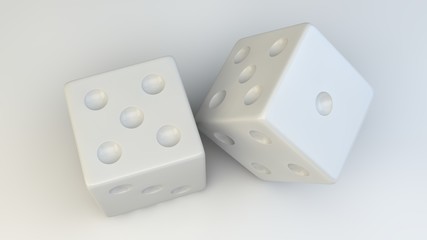 3d rendering, 3d illustration. Dices on a light background.