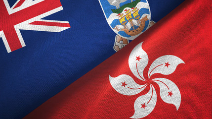 Falkland Islands and Hong Kong two flags textile cloth, fabric texture