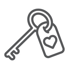 Love key line icon, valentine and holiday, heart key sign, vector graphics, a linear pattern on a white background, eps 10.