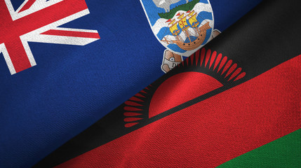 Falkland Islands and Malawi two flags textile cloth, fabric texture