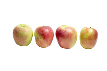Ripe juicy red-green apples on a white background. Close up.Isolated. Selective focus.