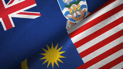 Falkland Islands and Malaysia two flags textile cloth, fabric texture