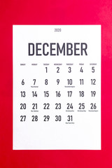 December 2020 calendar with holidays