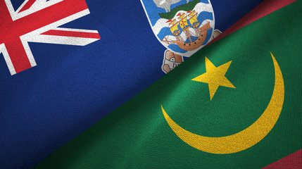 Falkland Islands and Mauritania two flags textile cloth, fabric texture