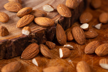 Almonds on wood cutting boards