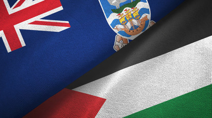 Falkland Islands and Palestine two flags textile cloth, fabric texture
