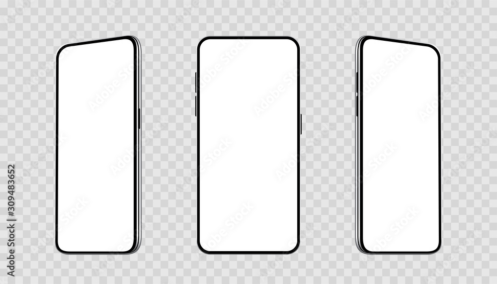Aufkleber realistic set smartphones at different angles mockup. cellphone with blank display. mobile phone 3d 