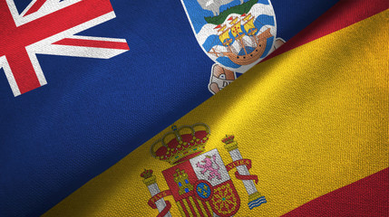 Falkland Islands and Spain two flags textile cloth, fabric texture
